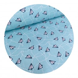 Tissu Coton Avion bleu